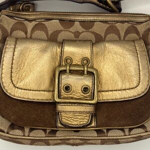 Vintage Small Coach Handbag with Gold Leather